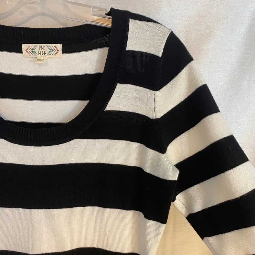 Pink Rose Black and White Striped Sweater  Dress Ladies L - Picture 4 of 12